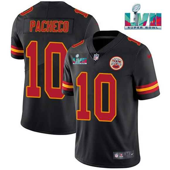 Men??s Kansas City Chiefs #10 Isiah Pacheco Black Super Bowl LVII Patch Vapor Untouchable Limited Stitched Jersey